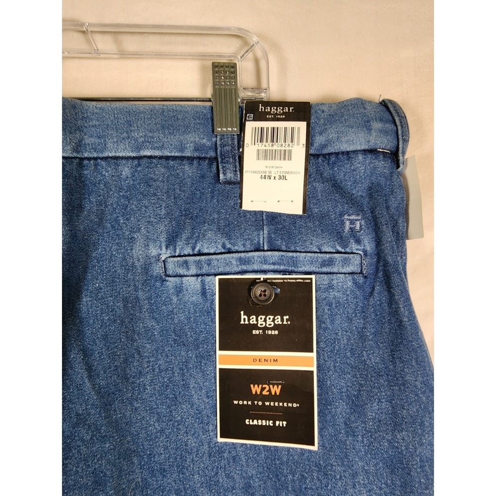 Haggar NWT Men 44x30 Work to Weekend Classic Blue Jeans Dadcore Comfort Relaxed - Picture 7 of 7